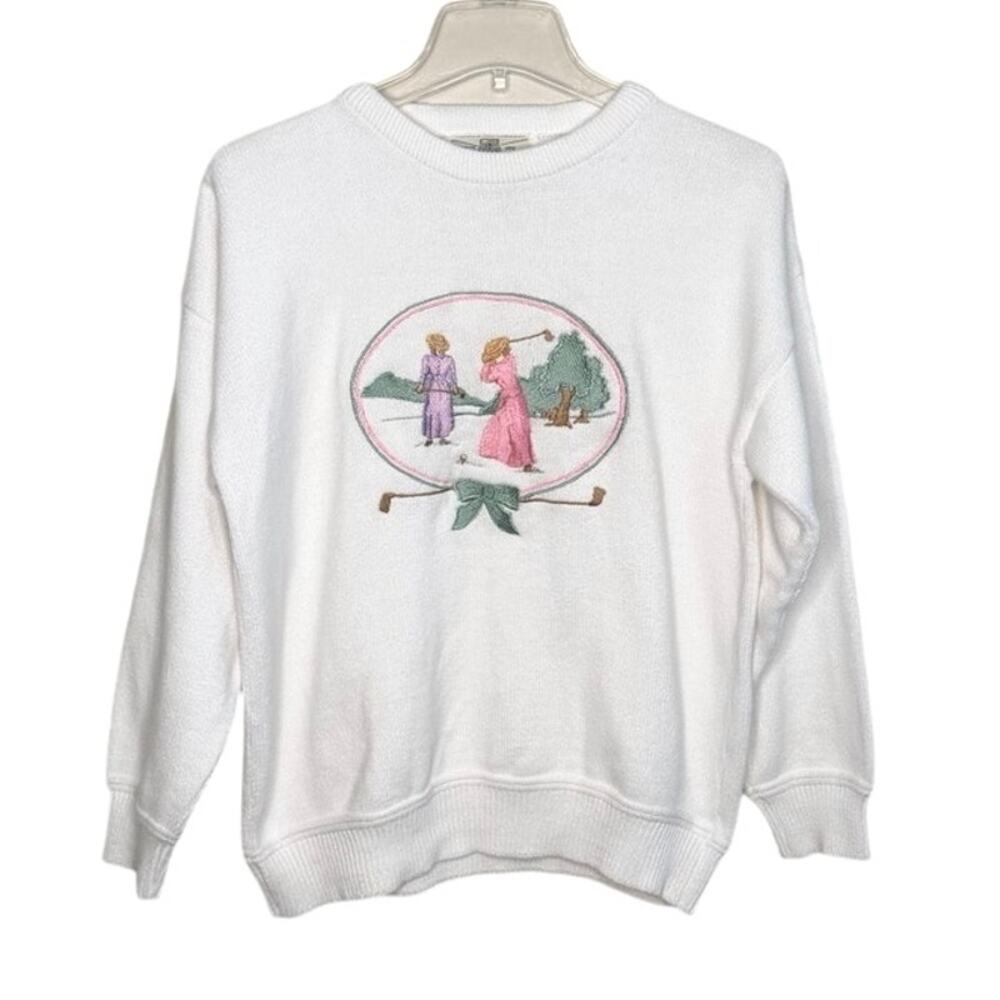 Vintage Orvis women’s embroidered golf crew neck sweater 100% cotton